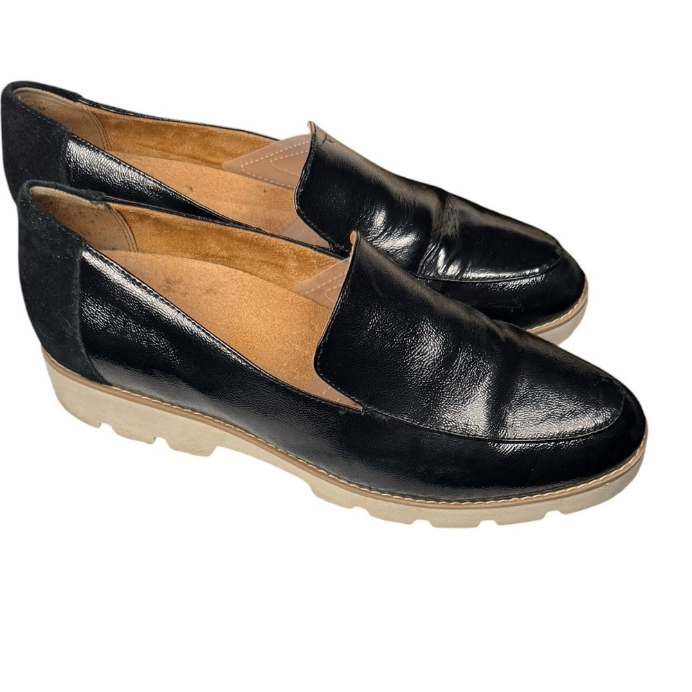 Vionic Black Leather Slip-On Loafers with Tan Soles - Picture 3 of 13